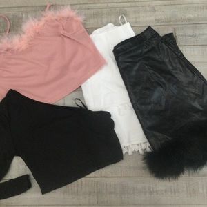 SHEIN Bundle tops skirts shorts & bikinis Feathery Metallic EUC size Large